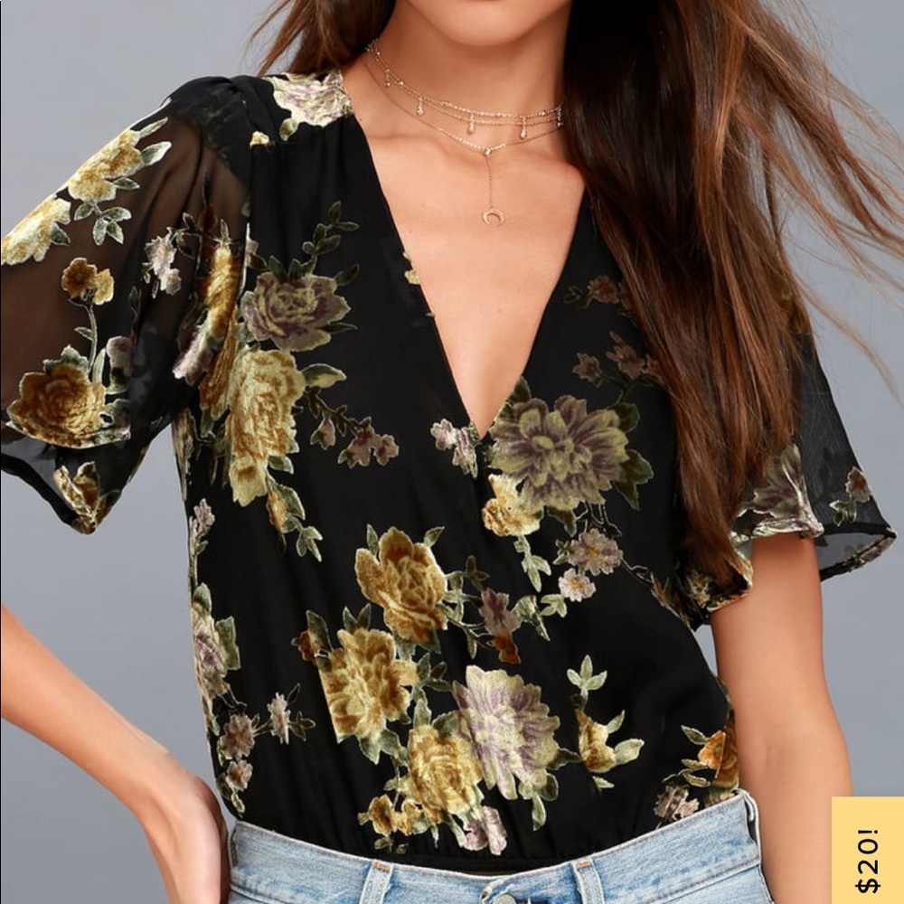 ASTR Eliza Black Velvet Bodysuit, XS